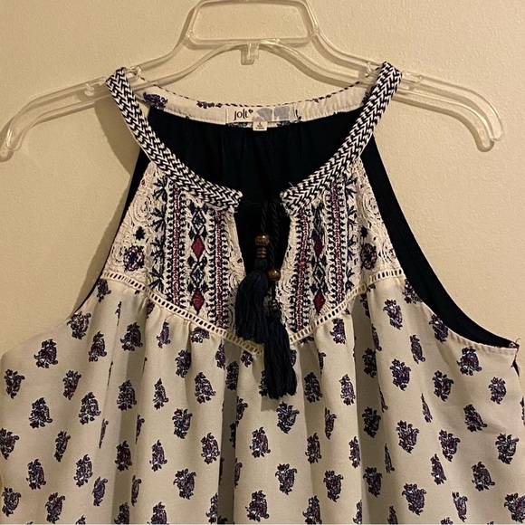 Jolt Navy Cream Maroon Floral Sleeveless Tank Top Size L Large Tie Front - Picture 3 of 7